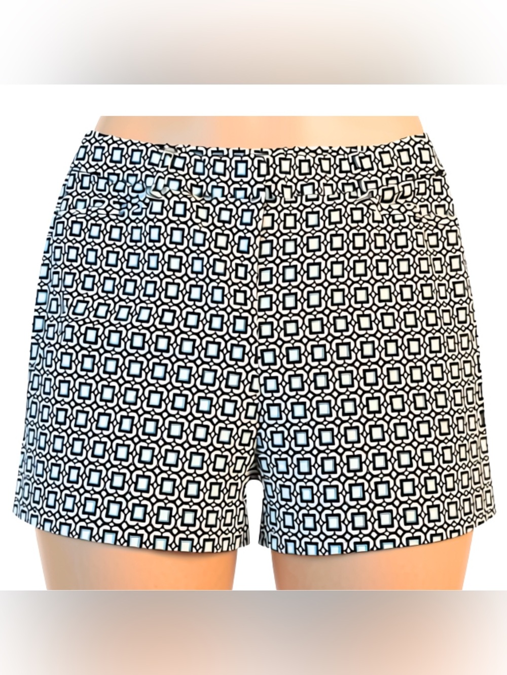 Geometric Shorts Size 6 Blue Black White Flat Front Retro shorts